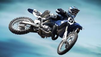 Yamaha blue jumping motocross motorbikes wallpaper
