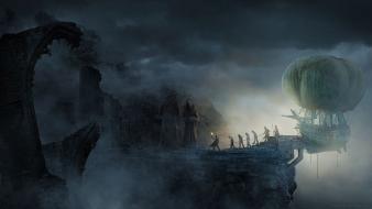 Legend of grimrock airship artwork cliffs dark wallpaper