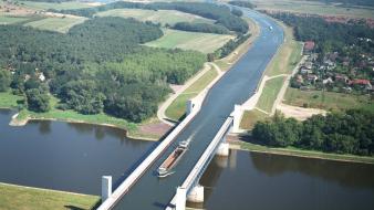 Germany ships bridges crossing rivers aerial view wallpaper