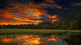 Sunset clouds landscapes nature forest lakes night sky wallpaper
