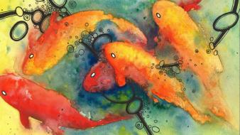Paintings multicolor koi artwork watercolor fishes wallpaper