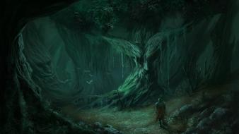 Trees dark forests fantasy art lonely warriors wallpaper