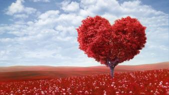 Nature love trees red flowers hearts skies wallpaper