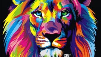 Animals artistic artwork lions multicolor wallpaper