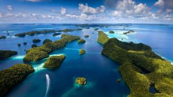 Palau blue clouds forests green wallpaper