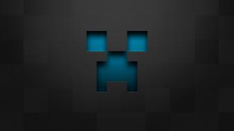 Minecraft blue creeper gray pixelart wallpaper