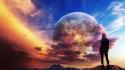 Outer space planets human sunlight artwork skies wallpaper