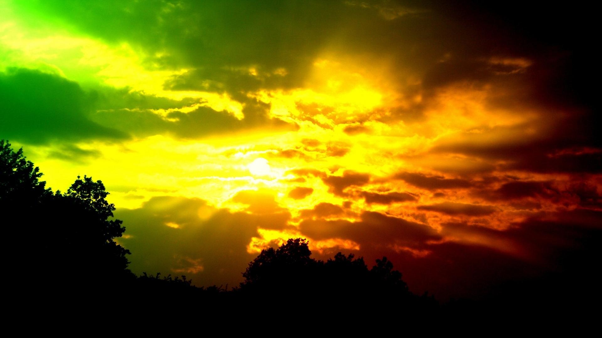 Clouds green red skyscapes sunset Wallpaper | (142136)