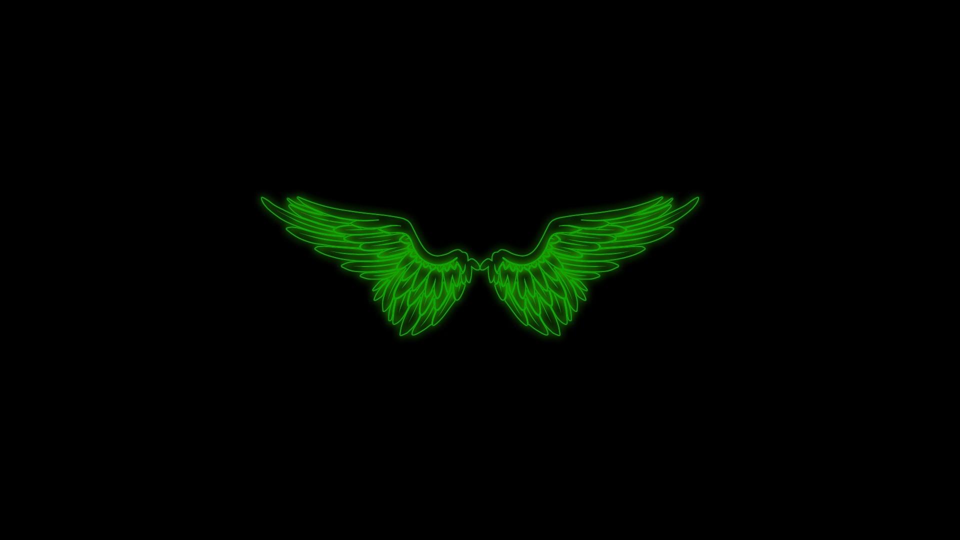 Green angels wings black minimalistic glow simple ...