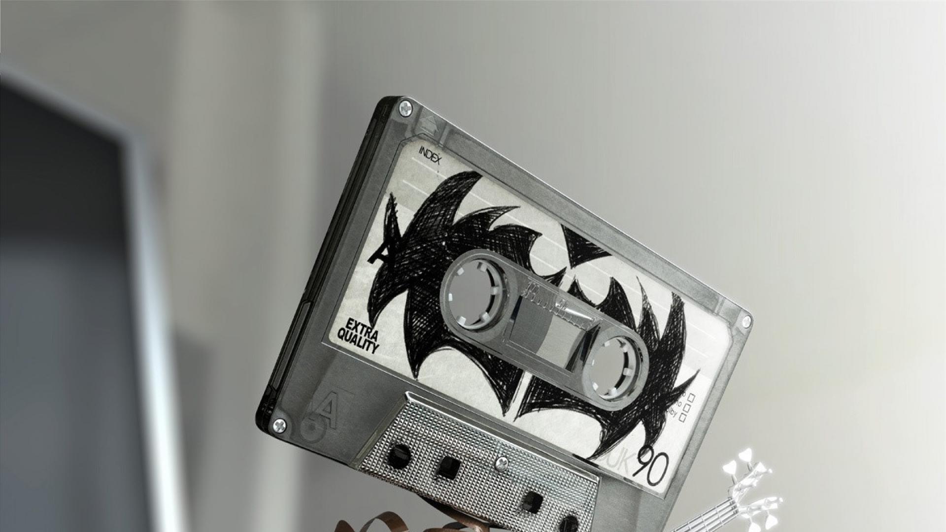 Music cassette kissing surreal tape guitars gene simmons wallpaper HD 1920x...