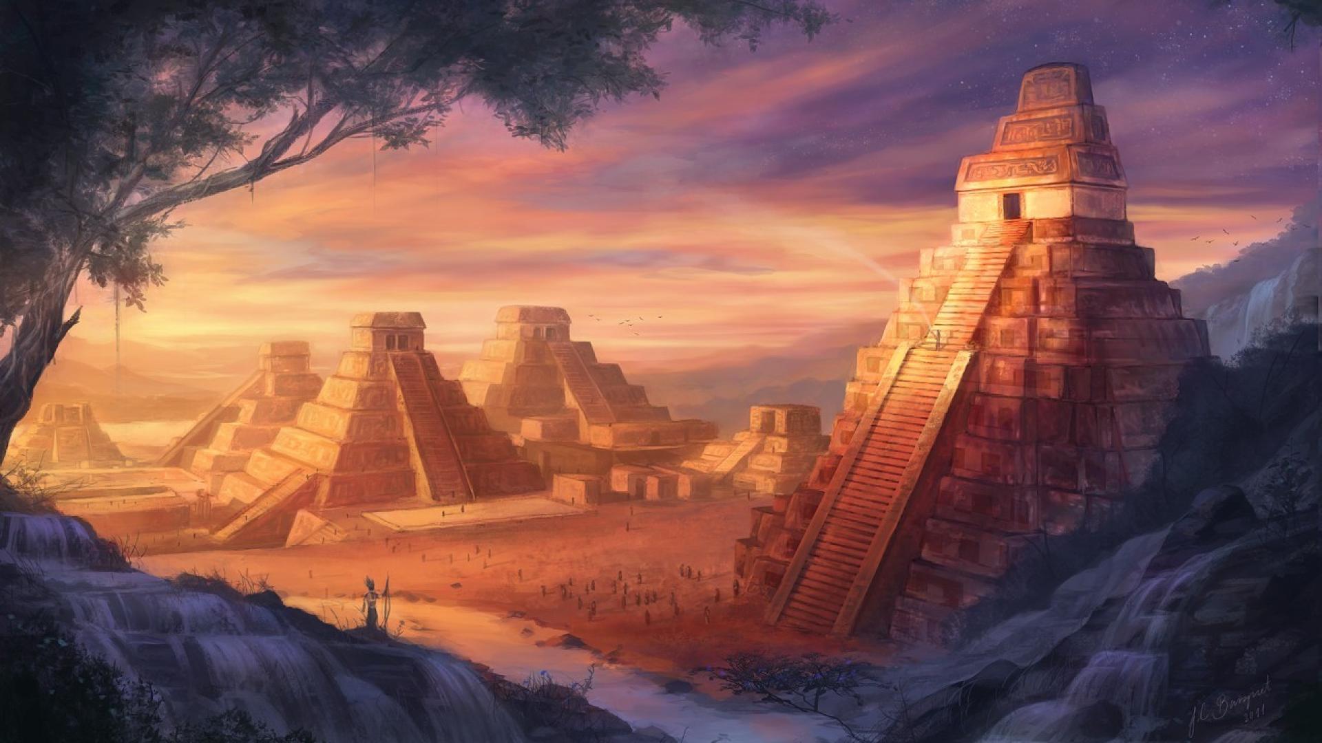 🥇 Cityscapes golden artwork temple pyramids wallpaper | (115359)