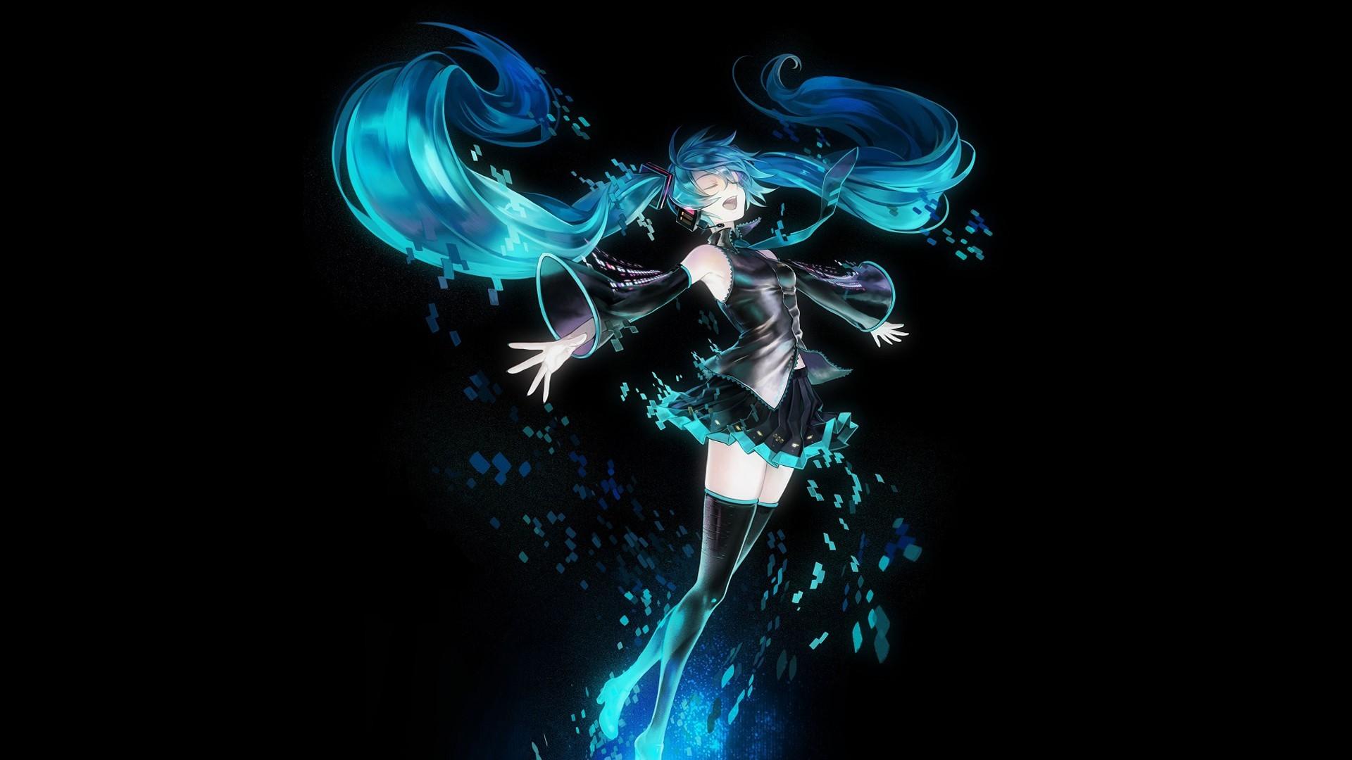 Hatsune Miku Vocaloid Aqua Hair Black Long Wallpaper 84984
