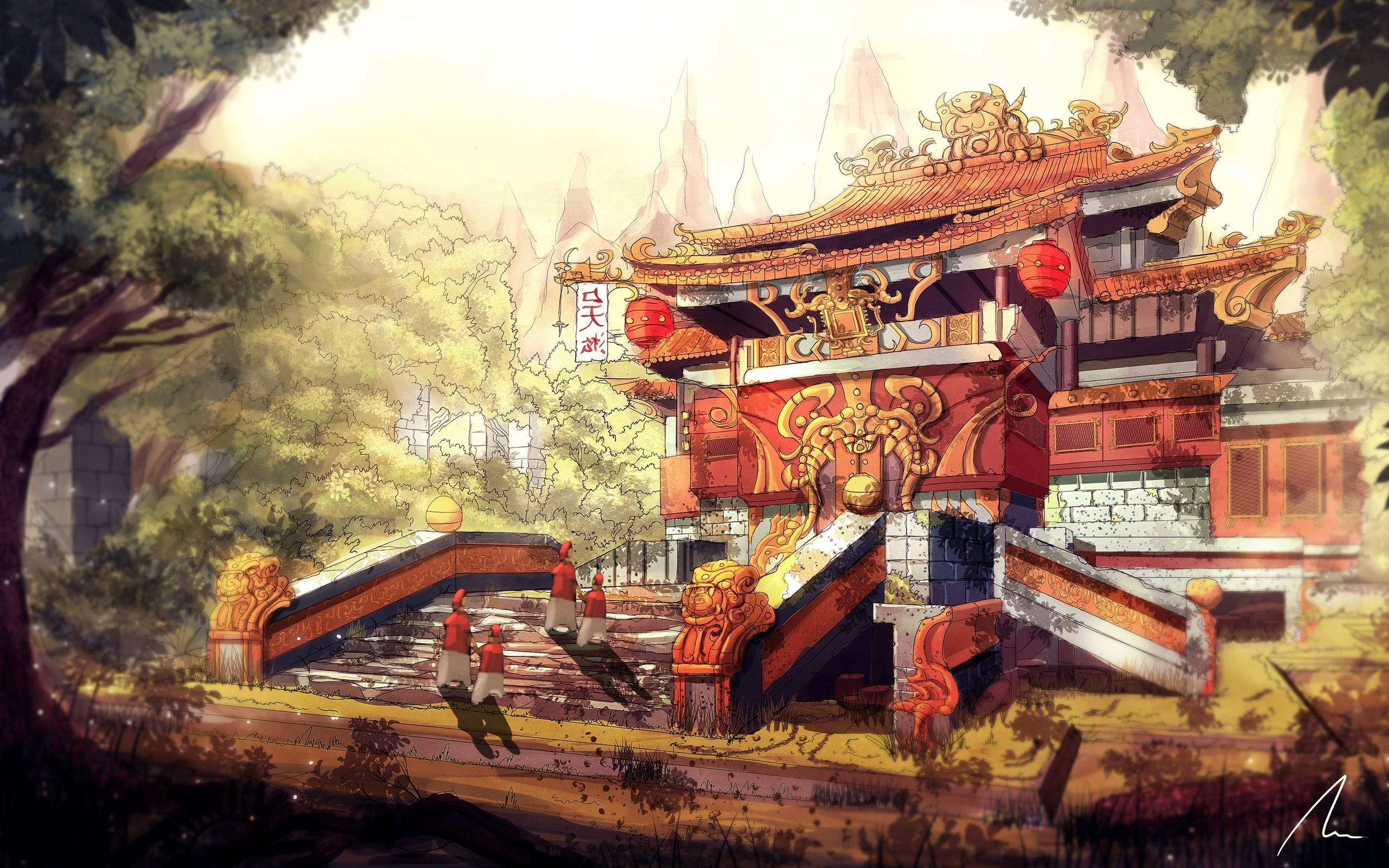 Art temples statues concept artwork asian architecture wallpaper | (115319)