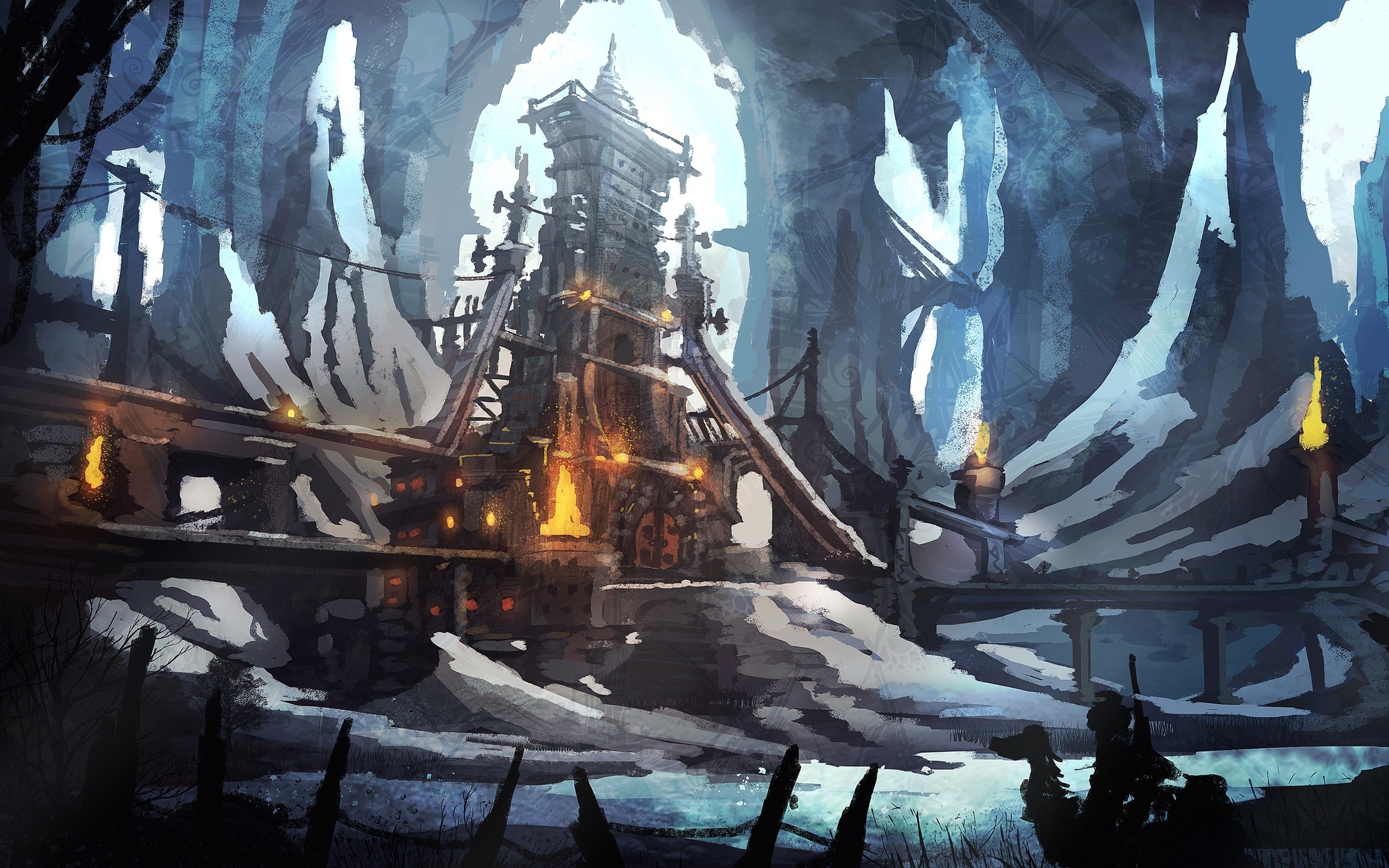 Lights buildings temples concept art artwork cavern wallpaper | (115316)