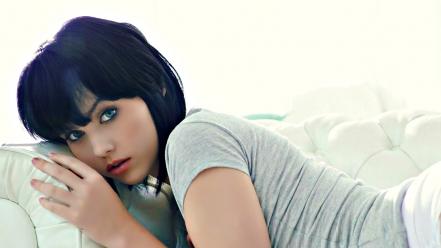 Brunettes women blue eyes people mellisa clarke bangs wallpaper