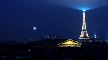 Eiffel tower paris cityscapes nighttime full moon wallpaper