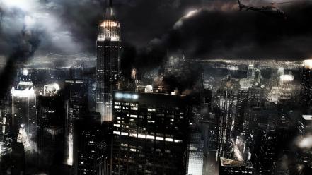 Lights helicopters smoke buildings empire state building wallpaper