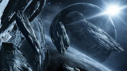 Planets fantasy art science fiction artwork asteroids wallpaper