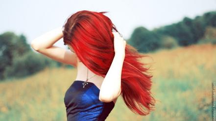 Women nature red dress redheads wallpaper