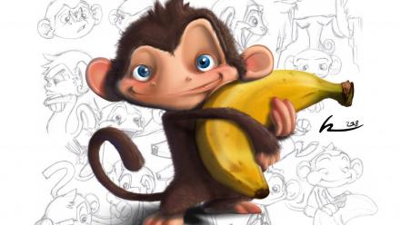 Artwork bananas drawings funny monkeys wallpaper