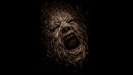 Hands illusions screaming faces wallpaper