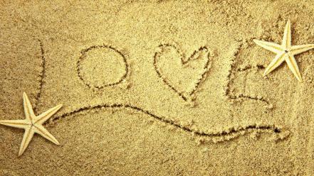 Love sand starfish writing wallpaper