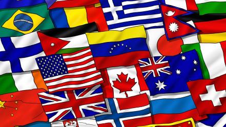 Multicolor world flags painted wallpaper