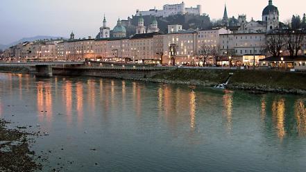Sunset landscapes cityscapes austria rivers salzburg wallpaper