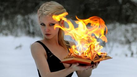 Women fire books wallpaper