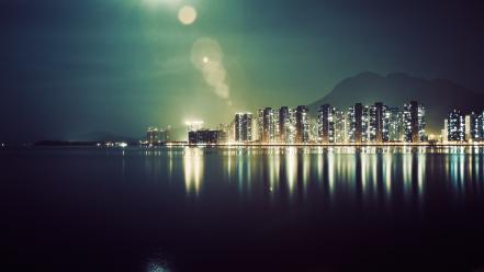 City lights cityscapes infrared photography night view reflections wallpaper