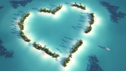 Hearts islands love nature sea wallpaper