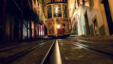 Lisbon elevators railroad tracks tram wallpaper