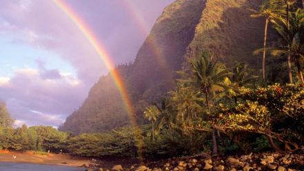 Hawaii beaches double rainbow kauai wallpaper