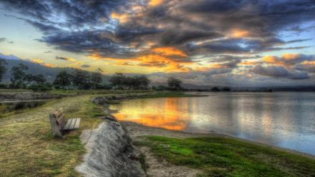 Hdr photography bench nature wallpaper