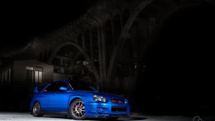 Subaru impreza wrx sti blue cars bridges wallpaper