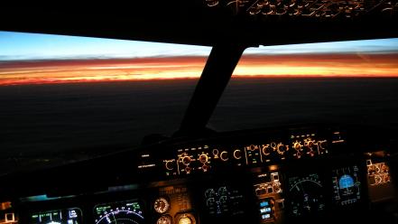 Airbus aircraft cockpit illuminated sunset wallpaper