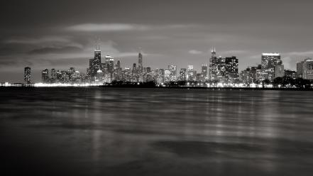 Chicago cityscapes grayscale skylines wallpaper