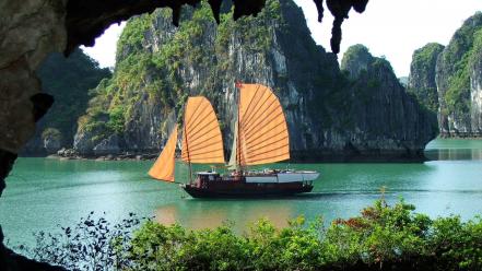 Ha long bay viet nam landscapes nature ships wallpaper