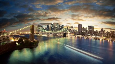 New york city bridges cityscapes long exposure wallpaper