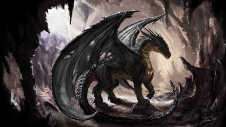 Artwork caves digital art dragons fantasy wallpaper