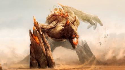 Artwork fantasy art fight giant monsters wallpaper