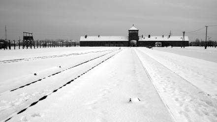 Auschwitz world war ii concentration camp prison snow wallpaper