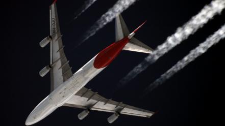 Boeing 747 aircraft airliners contrails wallpaper