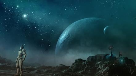 Machines moons outer space planets robots wallpaper