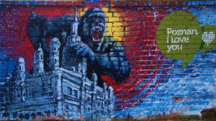 Poznan gorillas graffiti love wall wallpaper