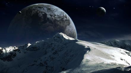 Qauz mountains outer space planets science fiction wallpaper