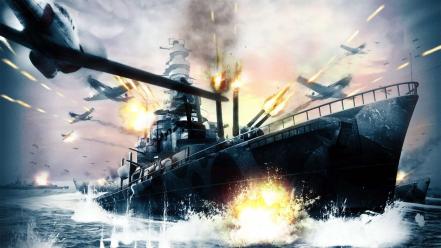 World war ii aircraft battleships vehicles wallpaper