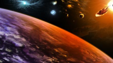 Abstract fantasy art planets space stars wallpaper