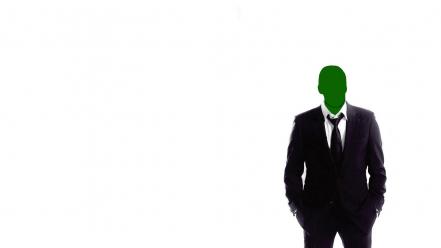 Anonymous green suit white background wallpaper