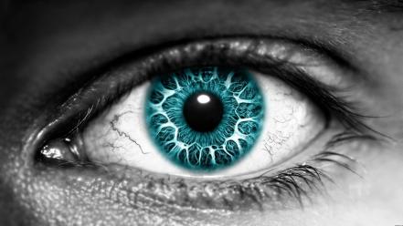 Azure eyes grayscale selective coloring turquoise wallpaper